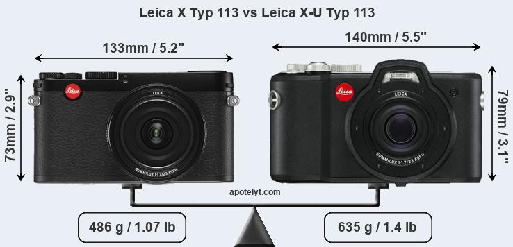Size Leica X Typ 113 vs Leica X-U Typ 113