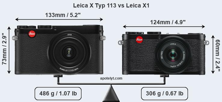 Size Leica X Typ 113 vs Leica X1