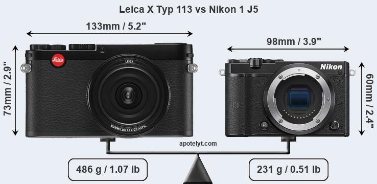 Size Leica X Typ 113 vs Nikon 1 J5