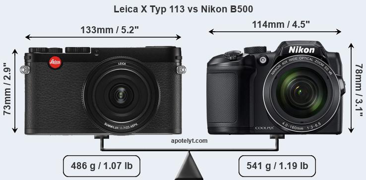 Size Leica X Typ 113 vs Nikon B500