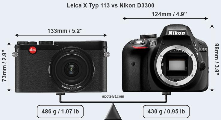 Size Leica X Typ 113 vs Nikon D3300