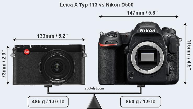 Size Leica X Typ 113 vs Nikon D500