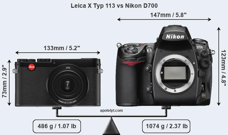 Size Leica X Typ 113 vs Nikon D700