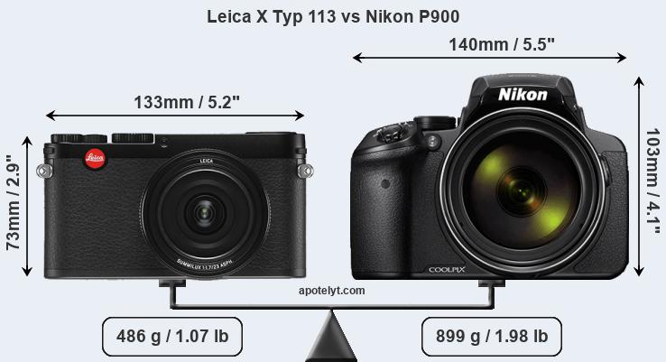 Size Leica X Typ 113 vs Nikon P900