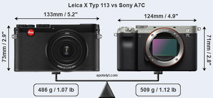Size Leica X Typ 113 vs Sony A7C