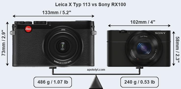 Size Leica X Typ 113 vs Sony RX100