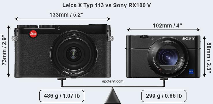 Size Leica X Typ 113 vs Sony RX100 V