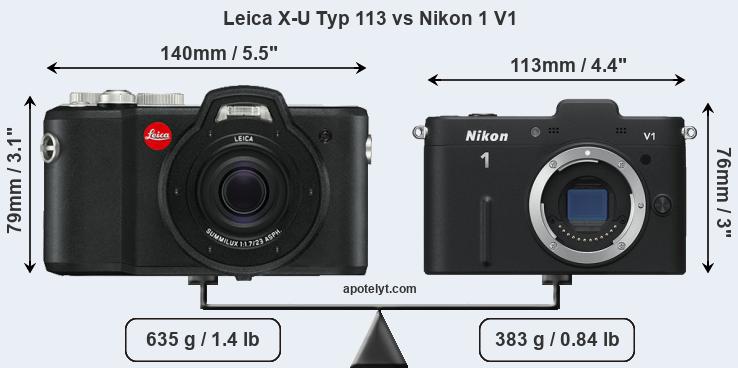 Size Leica X-U Typ 113 vs Nikon 1 V1