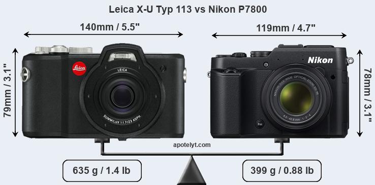 Size Leica X-U Typ 113 vs Nikon P7800