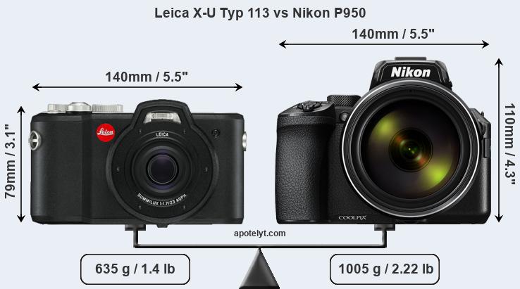Size Leica X-U Typ 113 vs Nikon P950