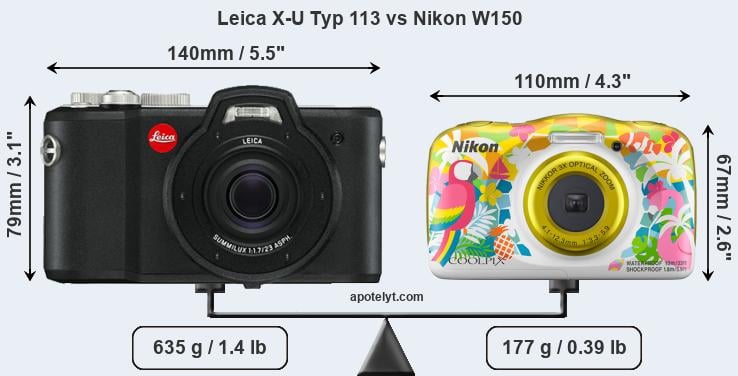 Size Leica X-U Typ 113 vs Nikon W150