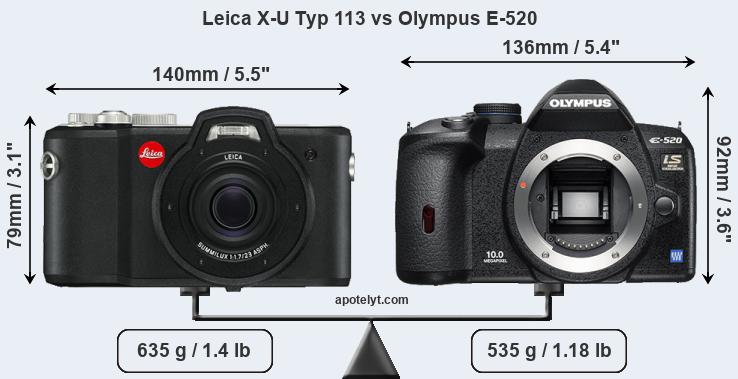 Size Leica X-U Typ 113 vs Olympus E-520