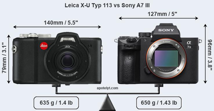 Size Leica X-U Typ 113 vs Sony A7 III