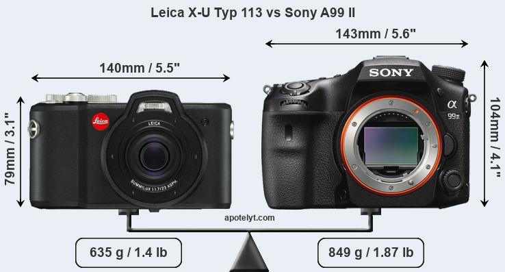 Size Leica X-U Typ 113 vs Sony A99 II