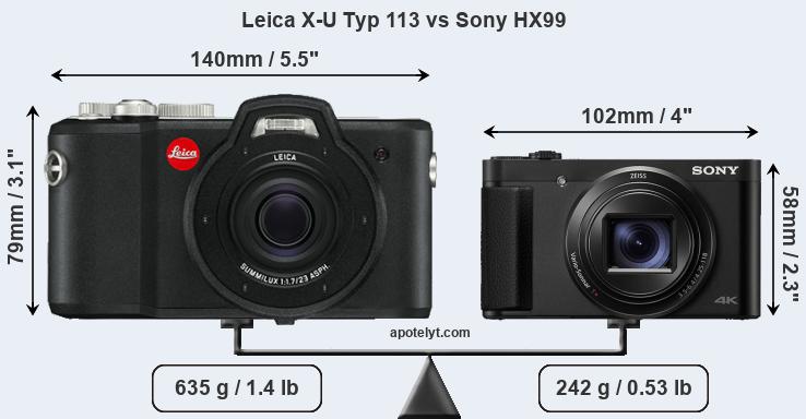 Size Leica X-U Typ 113 vs Sony HX99