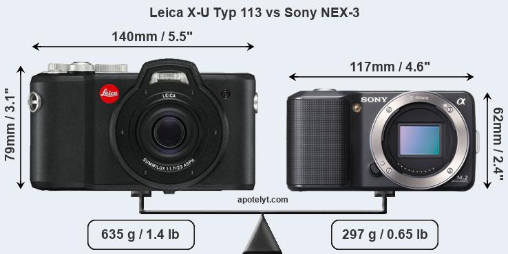 Size Leica X-U Typ 113 vs Sony NEX-3