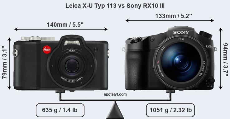 Size Leica X-U Typ 113 vs Sony RX10 III