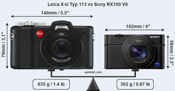 Size Leica X-U Typ 113 vs Sony RX100 VII