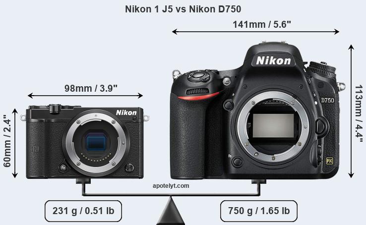 Size Nikon 1 J5 vs Nikon D750