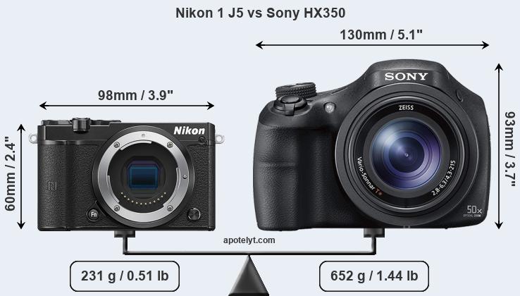 Size Nikon 1 J5 vs Sony HX350