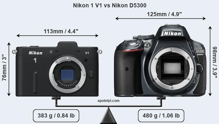 Size Nikon 1 V1 vs Nikon D5300