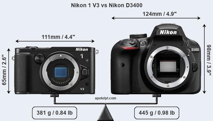 Size Nikon 1 V3 vs Nikon D3400