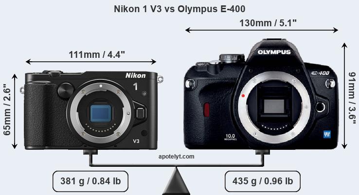 Size Nikon 1 V3 vs Olympus E-400
