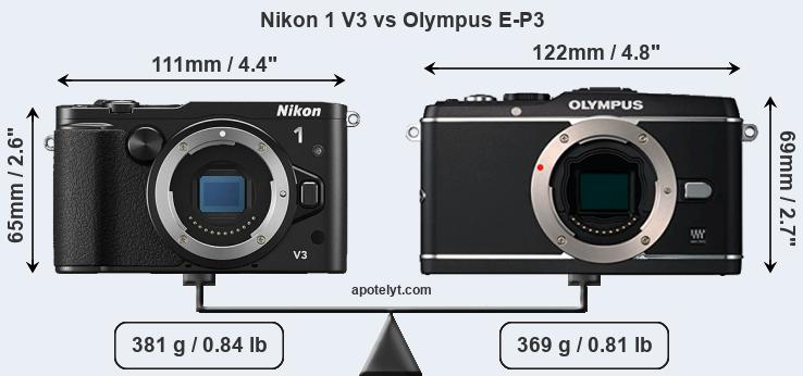Size Nikon 1 V3 vs Olympus E-P3