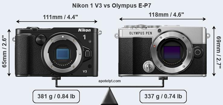 Size Nikon 1 V3 vs Olympus E-P7