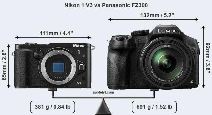 Size Nikon 1 V3 vs Panasonic FZ300