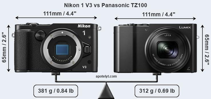 Size Nikon 1 V3 vs Panasonic TZ100