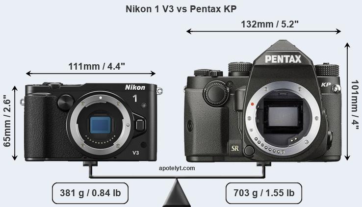 Size Nikon 1 V3 vs Pentax KP