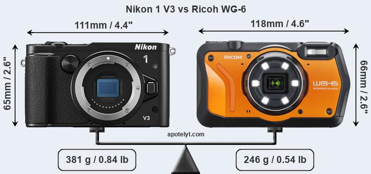 Size Nikon 1 V3 vs Ricoh WG-6