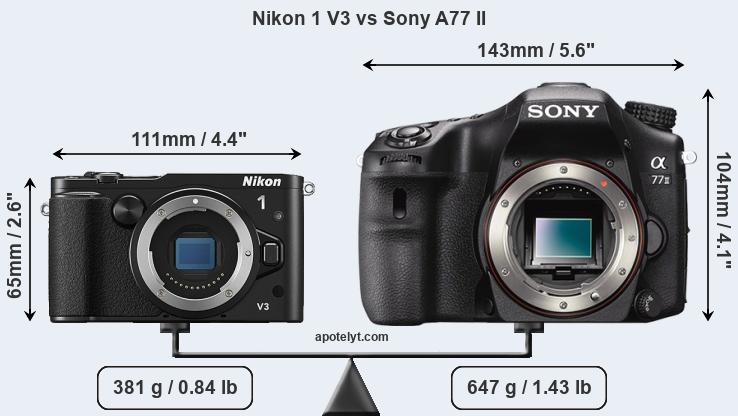 Size Nikon 1 V3 vs Sony A77 II