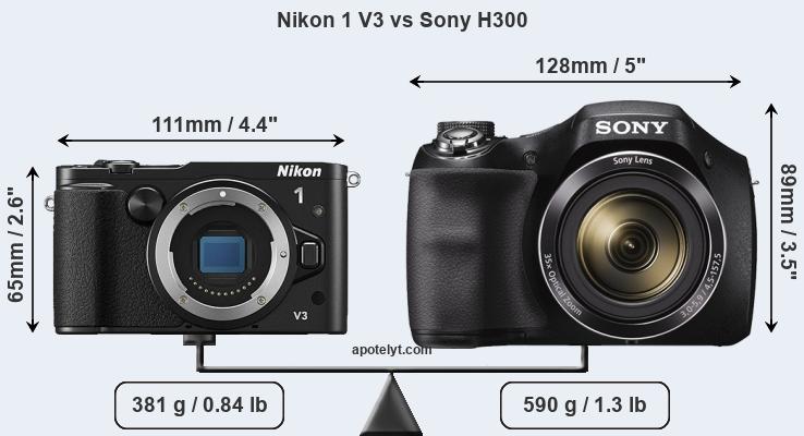 Size Nikon 1 V3 vs Sony H300