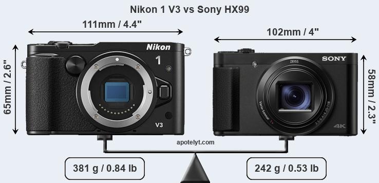 Size Nikon 1 V3 vs Sony HX99