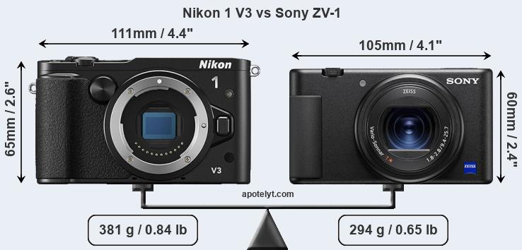 Size Nikon 1 V3 vs Sony ZV-1