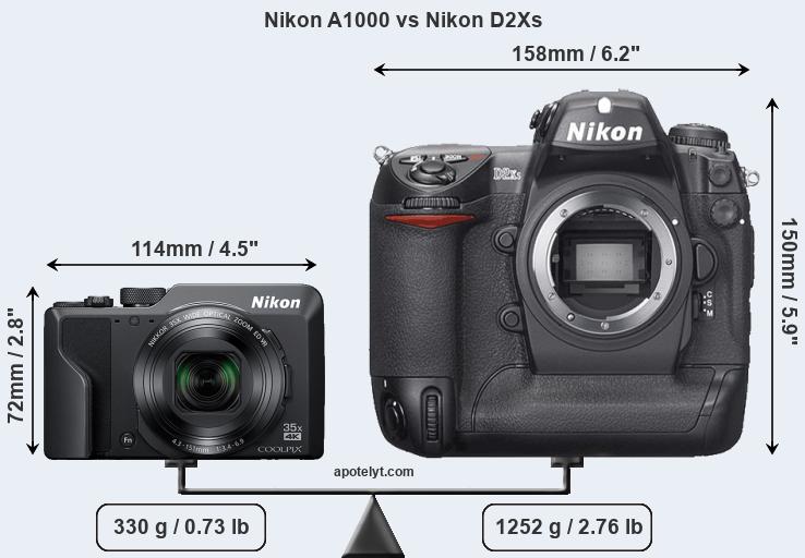 Size Nikon A1000 vs Nikon D2Xs