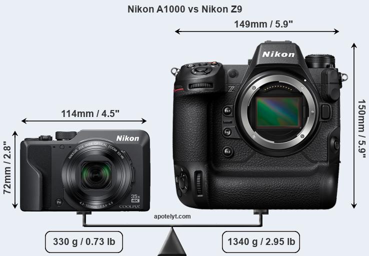 Size Nikon A1000 vs Nikon Z9