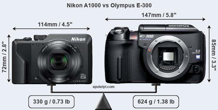 Size Nikon A1000 vs Olympus E-300