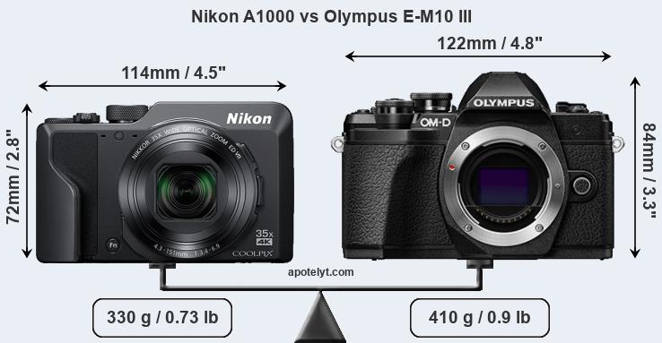 Size Nikon A1000 vs Olympus E-M10 III
