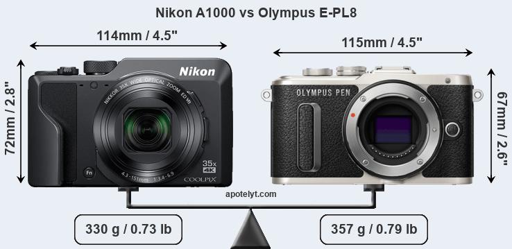 Size Nikon A1000 vs Olympus E-PL8