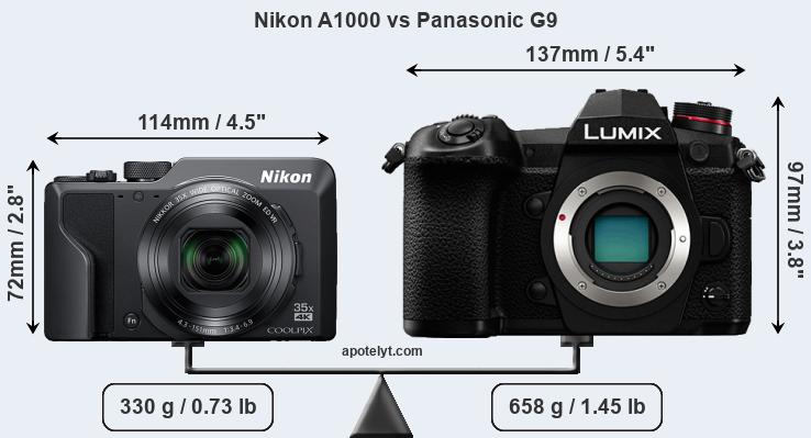 Size Nikon A1000 vs Panasonic G9