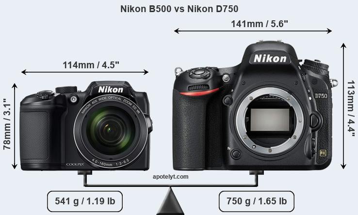 Size Nikon B500 vs Nikon D750