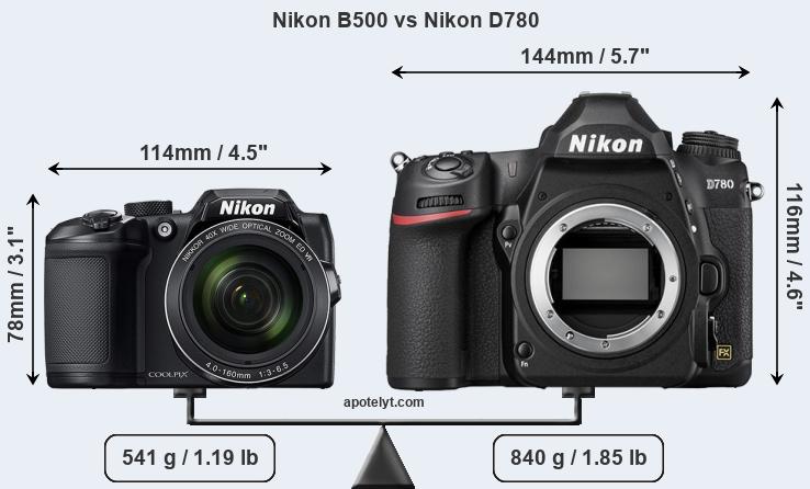 Size Nikon B500 vs Nikon D780