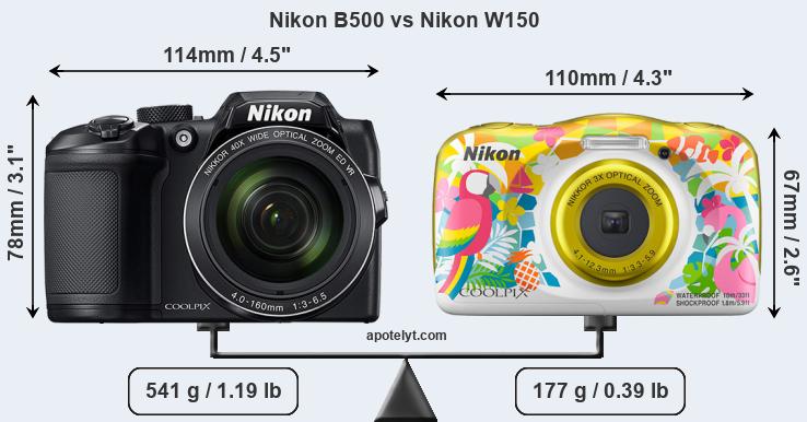 Size Nikon B500 vs Nikon W150