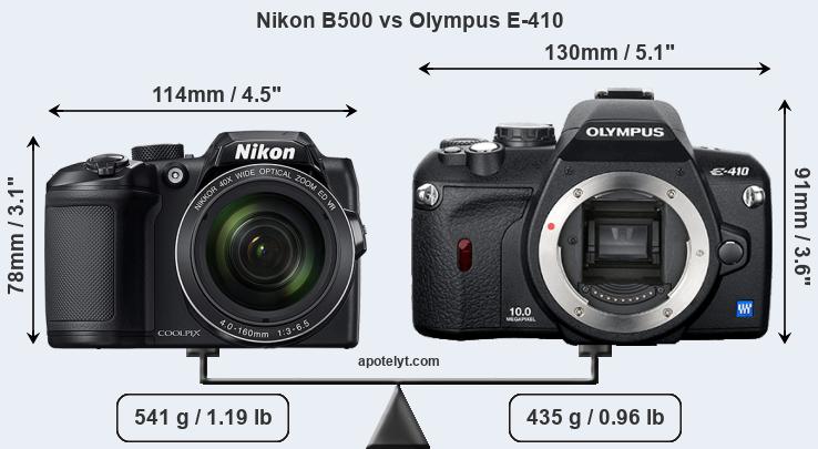 Size Nikon B500 vs Olympus E-410
