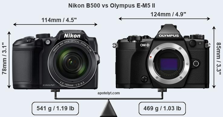 Size Nikon B500 vs Olympus E-M5 II