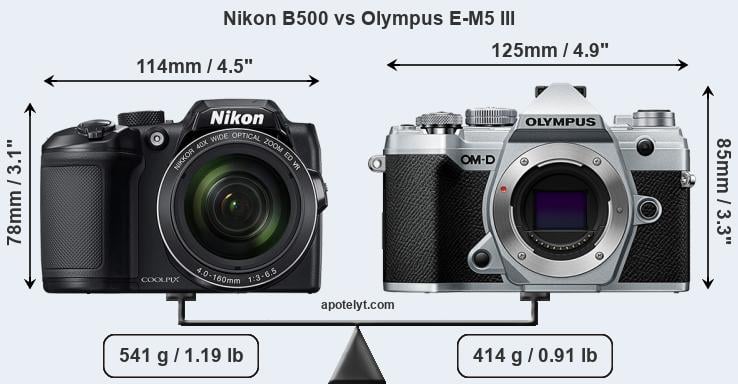 Size Nikon B500 vs Olympus E-M5 III