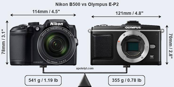 Size Nikon B500 vs Olympus E-P2